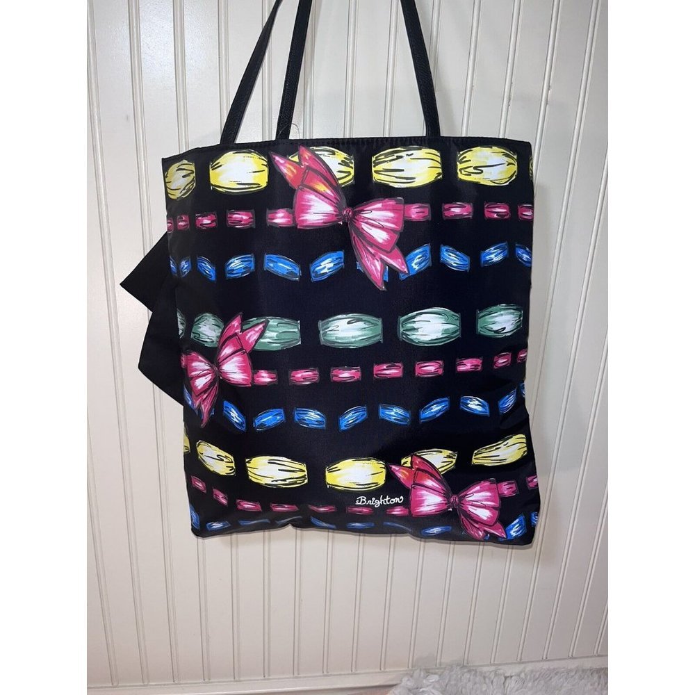 Brighton Large Tote Shoulder Bag Jewels And Bows Pattern Black Ribbon Satin Bow - Picture 4 of 8